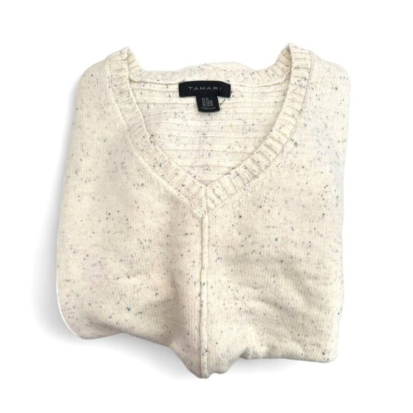 Tahari Womens Vanilla Ivory Speckled V Neck Pullover Knit Sweater Plus Sz 2X New - Picture 4 of 7